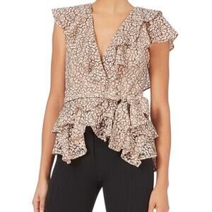 Marissa Webb Pink Faux Wrap Laytered Ruffle Floral Lace Peplum Top XS
